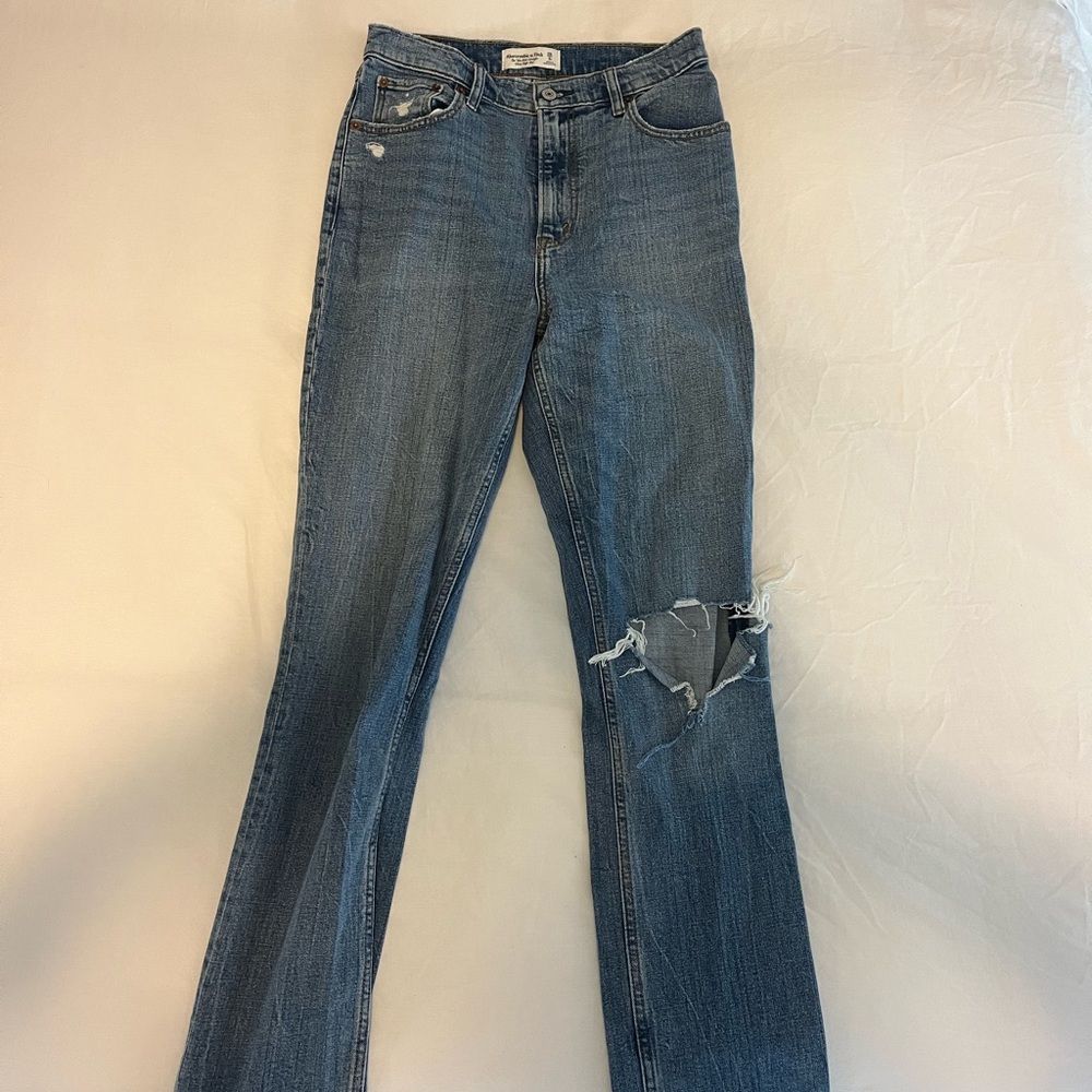 Abercrombie & Fitch Blue Flare Jeans with Distressed Detail